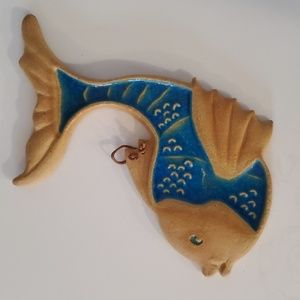 Hand Made from Greece Fish Ceramic Wall Hanging Leather Cord For Hanging